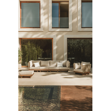 Tuinset Met Modulaire 4-delige Bank Met 2 Hoekfauteuils, Fauteuil En Poef Van Acaciahout Dailin Acacia Bruin - Sklum