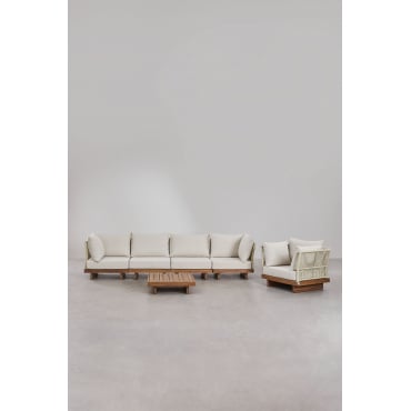 Woonkamerset Met 4-delige Modulaire Bank Met 2 Hoekfauteuils, Salontafel En Fauteuil In Dailin Acaciahout Acacia Bruin - Sklum