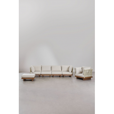 Woonkamerset Met 4-delige Modulaire Bank Met 2 Hoekfauteuils, Fauteuil En Voetenbank In Dailin Acaciahout Acacia Bruin - Sklum