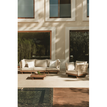 Dailin 3-delige Modulaire Bankset Met 2 Hoekstoelen, Salontafel En Fauteuil In Acaciahout Acacia Bruin - Sklum