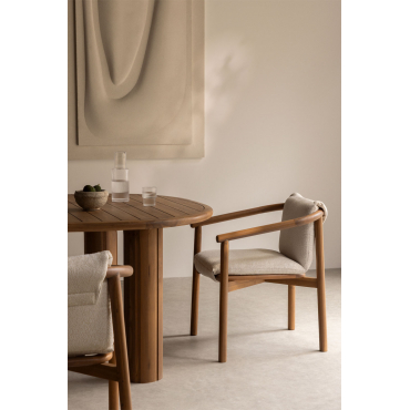 Pakket Van 4 Elmina Acacia Houten Eetkamerstoelen Met Armleuningen Acacia Bruin & Bouclé Wit - Sklum