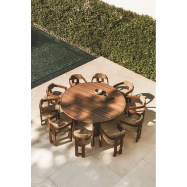 Ronde Tafelset Ø180 Cm In Danara Acaciahout En 10 Tuinstoelen In Acaciahout En Synthetisch Rotan Ginara Acacia Bruin - Sklum