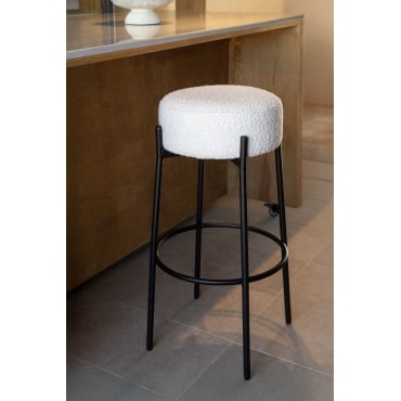 Set Van 4 Hoge Krukken In Anisa Boucléstof Matzwart & Bouclé Wit - Sklum