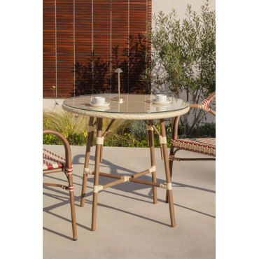 Ronde Tuintafel Ø80 Cm In Aluminium En Synthetisch Riet Brielle Bistro Beige – Crème - Sklum