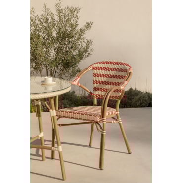 Stapelbare Tuinstoel Met Armleuningen In Synthetisch Riet En Aluminium Solange Bistro Beige – Crème - Rood – Bordeaux - Sklum