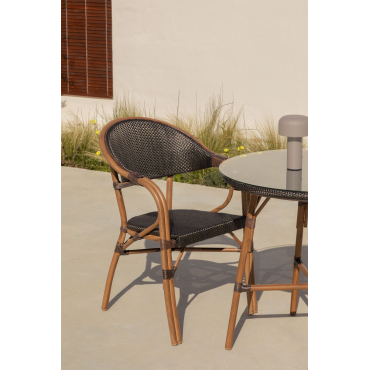 Set Van 2 Brielle Bistro Classic Stapelbare Tuinstoelen Met Armleuningen In Textileen En Aluminium Bruin – Koffie - Sklum