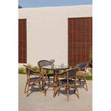 Ronde Tafelset Ø80 Cm Brielle Bistro En 4 Tuinstoelen Met Armleuningen In Textileen En Aluminium Brielle Bistro Classic Bruin – Koffie - Sklum