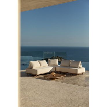 Tuinset Met Modulaire Hoekbank Van 3 Delen En Salontafel 95x95 Cm In Acacia Portet Gardenia Wit - Sklum