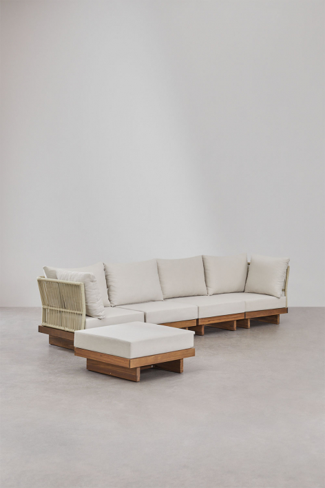 Dailin 4-delige modulaire bank met 2 hoekstoelen en voetenbank in acaciahout