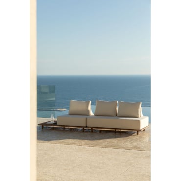 Portet 2-delige Modulaire Chaise Longue Tuinbank Met Bijzettafel In Acacia Gardenia Wit - Sklum