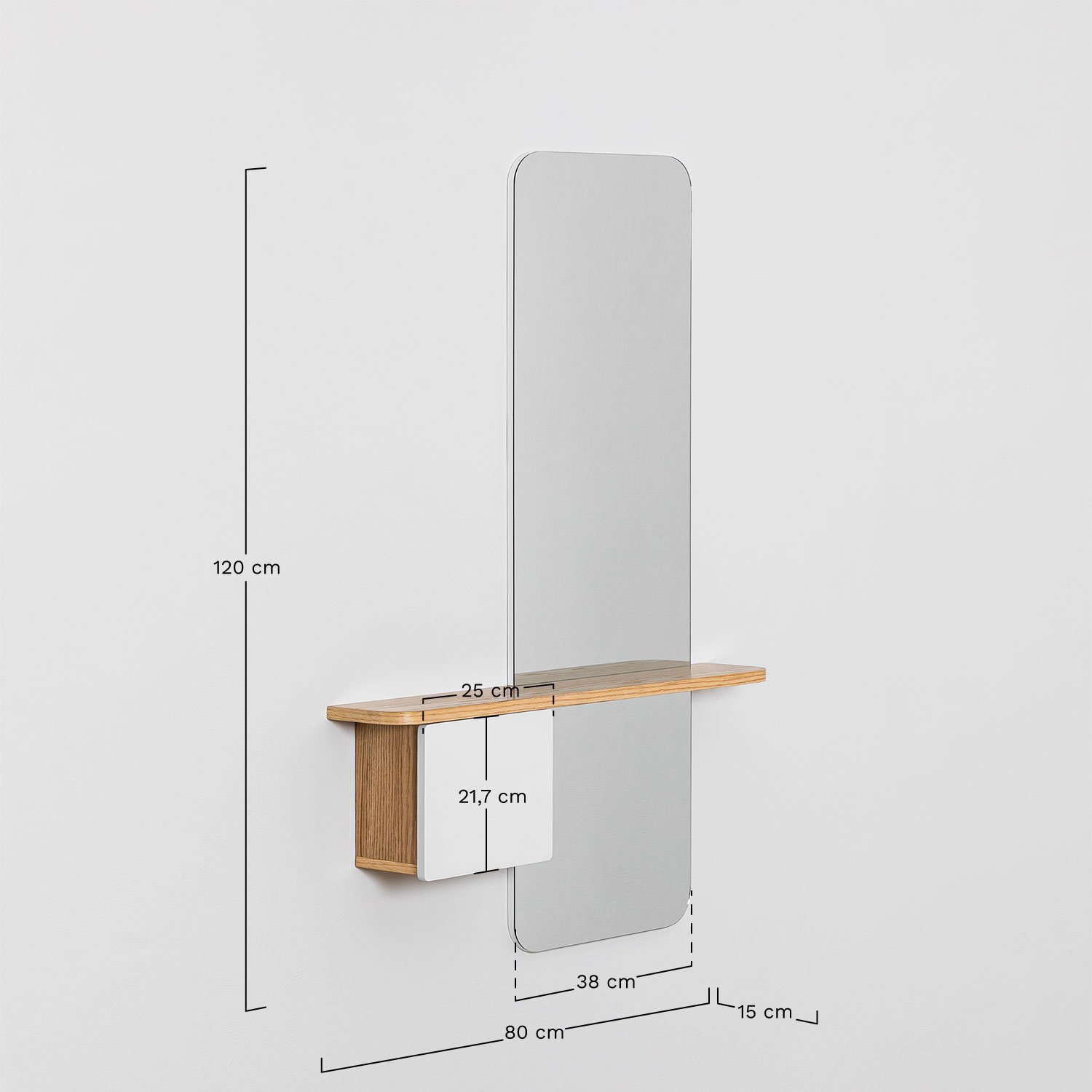 Ontvangstconsole 80x120 cm in MDF met Varna-spiegel, AFMETINGEN