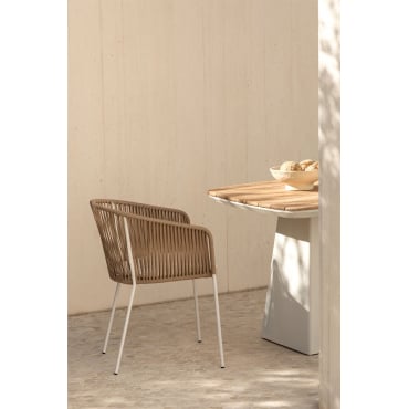 Jocelyn Tuinstoel Met Armleuningen Van Ijzer En Gevlochten Touw Natuurlijk - Wit - Sklum