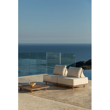 Tuinset Met 2-delige Modulaire Bank En Salontafel 95x95 Cm In Acacia Portet Gardenia Wit - Sklum