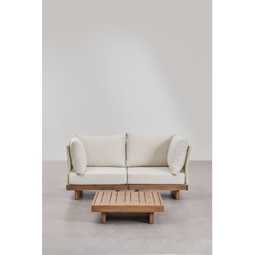 Woonkamerset Met 2-delige Modulaire Bank Met 2 Hoekfauteuils En Salontafel In Dailin Acaciahout Acacia Bruin - Sklum