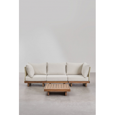 Woonkamerset Met 3-delige Modulaire Bank Met 2 Hoekfauteuils En Salontafel In Dailin Acaciahout Acacia Bruin - Sklum