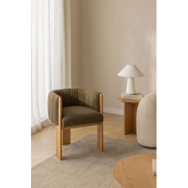 Fauteuil Van Essenhout En Bouclé Stof Leo Bouclé Leger Groen - Sklum