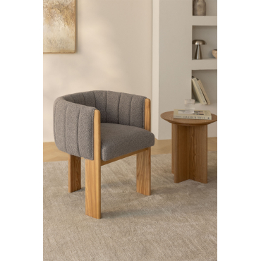 Pack Van 2 Fauteuils In Essen Hout En Bouclé Stof Leo Bouclé Gris Arena - Sklum