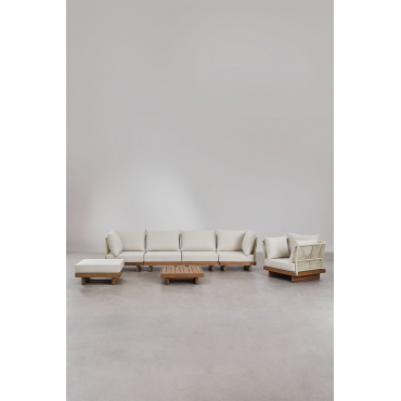 Woonkamerset Met 4-delige Modulaire Bank Met 2 Hoekstoelen, Salontafel, Fauteuil En Poef In Dailin Acaciahout Acacia Bruin - Sklum