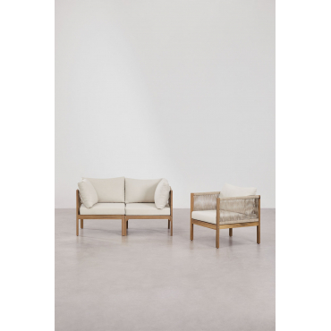 Woonkamerset Met 2-delige Modulaire Bank Met Armleuningen En Fauteuil In Branson Acaciahout Acacia Bruin - Sklum