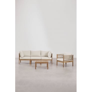 Woonkamerset Met 3-delige Modulaire Bank Met Armleuningen, Fauteuil En Salontafel In Branson Acaciahout Acacia Bruin - Sklum