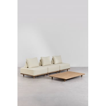 Woonkamer Set Met Modulaire 3-delige Bank En Salontafel 160x95 Cm In Acacia Portet Lichte Acaciekleur - Sklum