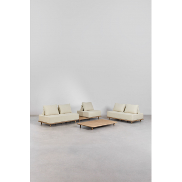 Woonkamer Set Met Modulaire 2-delige Bank En Bijzettafel, Bank En Salontafel 160x95 Cm In Acacia Portet Gardenia Wit - Sklum
