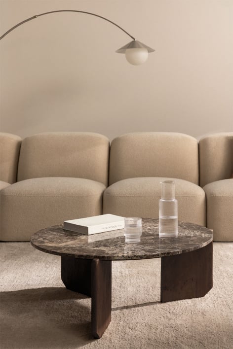 Ronde salontafel van natuursteen en mangohout Lavinia