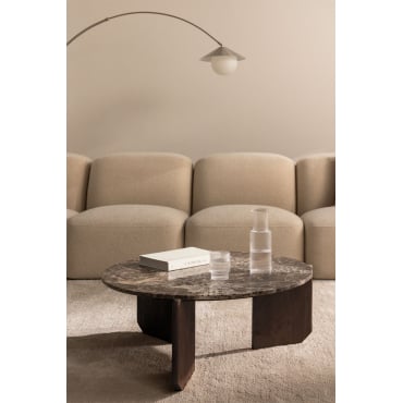 Ronde Salontafel Van Natuursteen En Mangohout Lavinia Bruin Marmer Emperador & Donker Handvat Hout & Ø85 Cm - Sklum