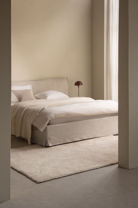 Bed voor matras 160x200cm met opklapbed in gebroken wit chenille Lorea