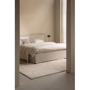 Bed Met Opklapbare Boxspring Gestoffeerd Lorea Gebroken Wit Chenille & 160 X 200 Cm - Sklum