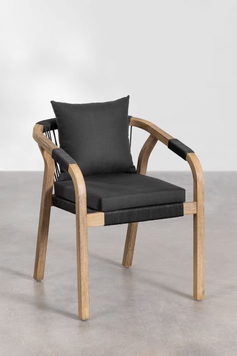 Set van 2 Eetkamerstoelen met Armleuningen van Acaciahout Dubai - Stof Grijs – Grafiet