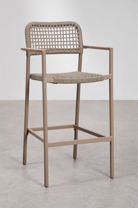 Set van 2 hoge tuinkrukken 75 cm met armleuningen van aluminium en mokkabruin vlechtwerk Nediam - Moka Bruin