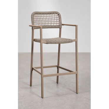Pakket Van 2 Nediam Hoge Tuinstoelen Met Armleuningen In Aluminium En Gevlochten Touw Bruin - Mokka - Sklum