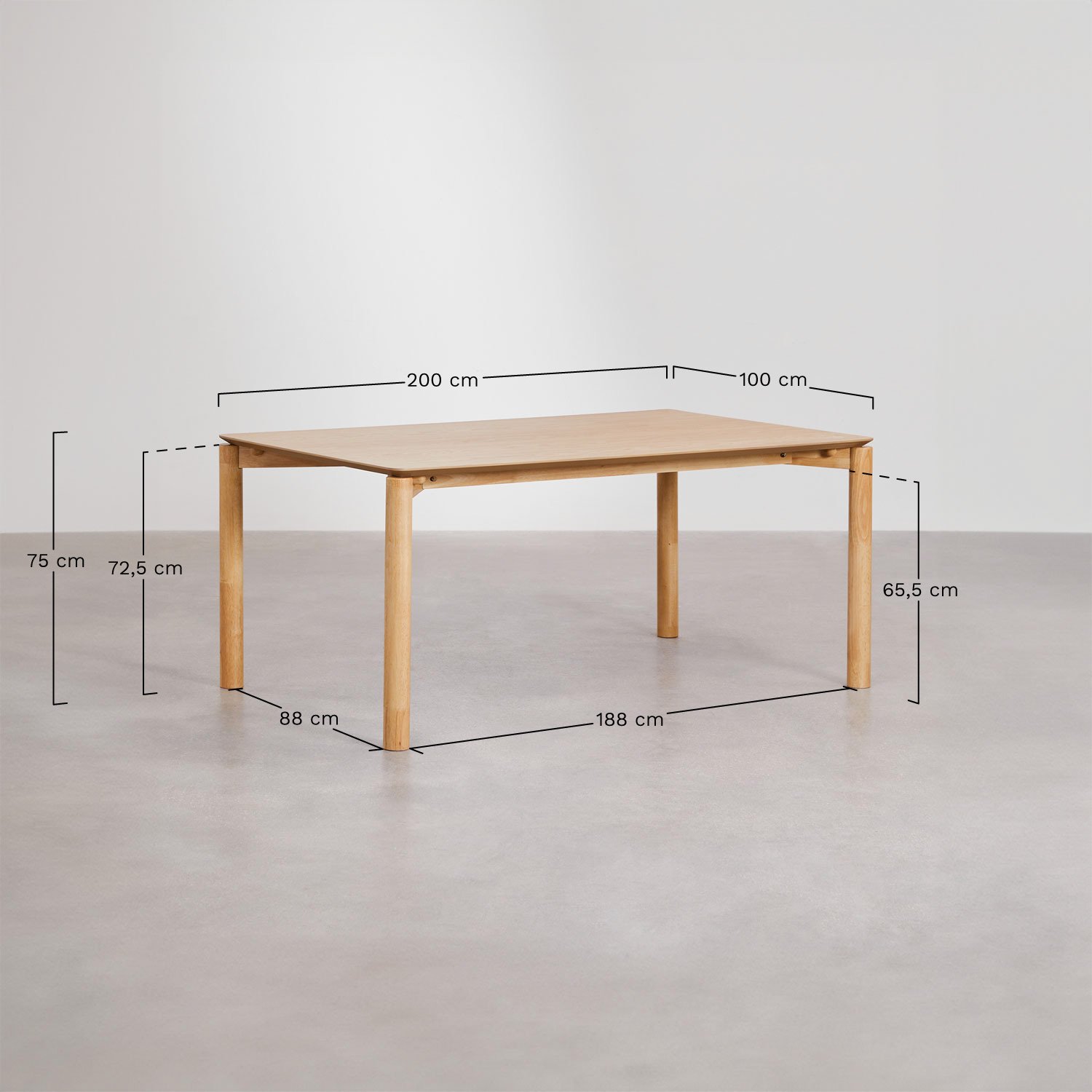 Munden MDF eettafel, AFMETINGEN