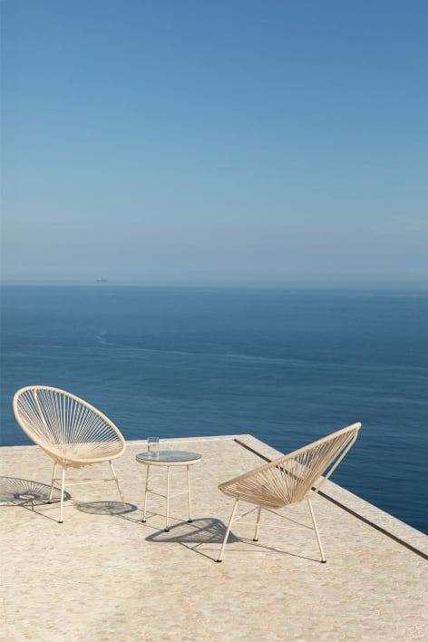 Tuinset met 2 fauteuils en bijzettafel in staal en synthetisch riet Nieuw Acapulco