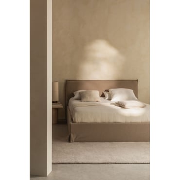 Bed Met Opbergruimte En Gestoffeerd Hoofdeinde Lorea Bouclé Bruin - Tarwe & 160 X 200 Cm - Sklum