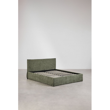 Bed Met Opbergruimte En Gestoffeerd Hoofdeinde Lorea Stof Chenille Groen – Salie & 160 X 200 Cm - Sklum