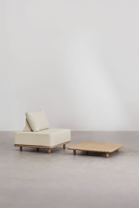 Woonkamer set met fauteuil en vierkante salontafel 95x95 cm in acacia Portet