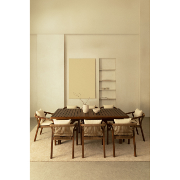 Uitschuifbare Rechthoekige Tafelset 200-260-320x100 Cm En 8 Eetkamerstoelen Met Armleuningen In Dubai Acaciahout Gardenia Wit & Donker - Sklum