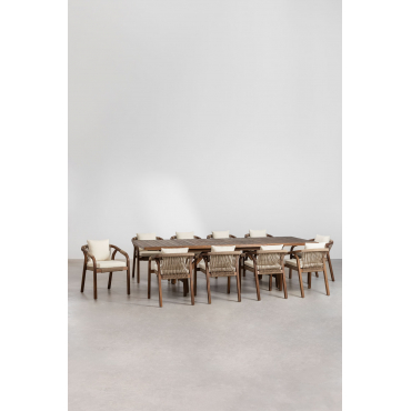 Rechthoekige Uitschuifbare Tafelset 200-260-320x100 Cm En 10 Tuinstoelen Met Armleuningen In Dubai Acacia Hout Gardenia Wit & Donker Acaciabruin -