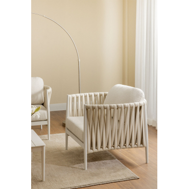 Fauteuil In Aluminium En Sereilen Bouclé Stof Bouclé Natuurlijke Kleuren - Sklum