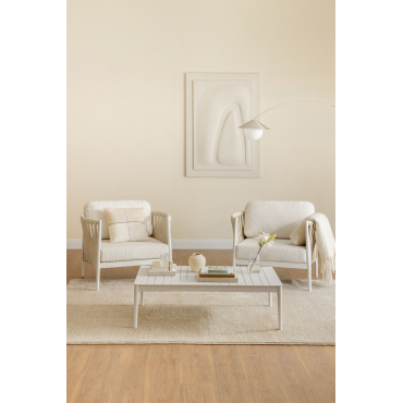 2-pack Fauteuils In Aluminium En Bouclé Stof Sereilen Bouclé Natuurlijke Kleuren - Sklum