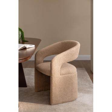 Pakket Van 2 Jules Gestoffeerde Eetkamerstoelen Met Armleuningen Dikke Chenille Stof Latte Bruin - Sklum