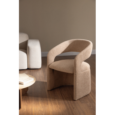 Jules Fauteuil Dikke Chenille Stof Latte Bruin - Sklum