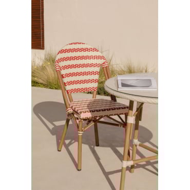 Pack Van 4 Stapelbare Tuinstoelen In Synthetisch Riet En Aluminium Solange Bistro Beige – Crème - Rood – Bordeaux - Sklum