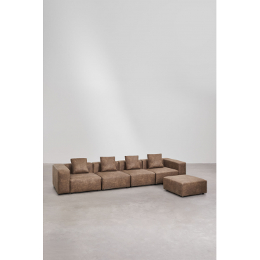 Modulaire 4-delige Bank Met Hoge Armleuning En Poef (↔︎400 Cm) Bruna Bruin Koffie Suède - Sklum
