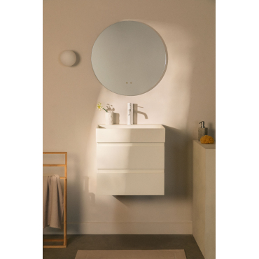 Ona Zwevend Badkamermeubelset Van Hout En Essenfineer Met Geïntegreerde Wastafel Wit & Oval Led And Antifog Black 45x105 Cm Vacson & Geborsteld -