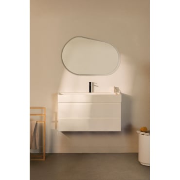 Badkamermeubelset Van Hout En Essenhoutfineer Met Geïntegreerde Wastafel Ona Wit & Rectangular Led And Antifog 120x90 Cm Sivren & Goud - Sklum