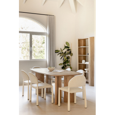Rechthoekige Tafelset 200x100 Cm In Mangohout Sidney En 6 Eetkamerstoelen In Bouclé Nagore Natuurlijk Hout - Sklum