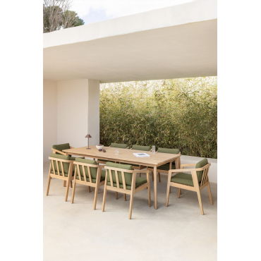 Rechthoekige Tafelset (220x100 Cm) En 8 Tuinstoelen In Kaela Acacia Hout Bouclé Leger Groen - Sklum